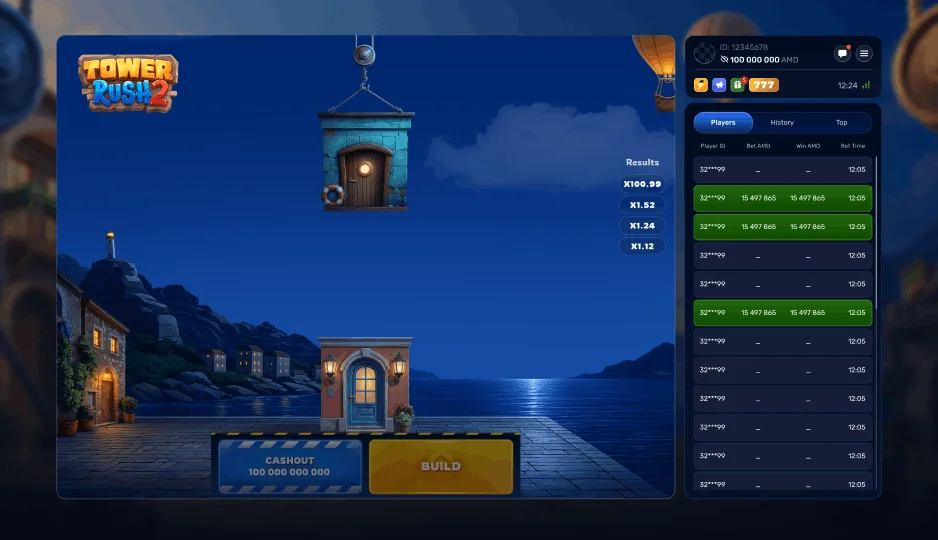 The tower animation is a visual game state, not evidence for an external signal