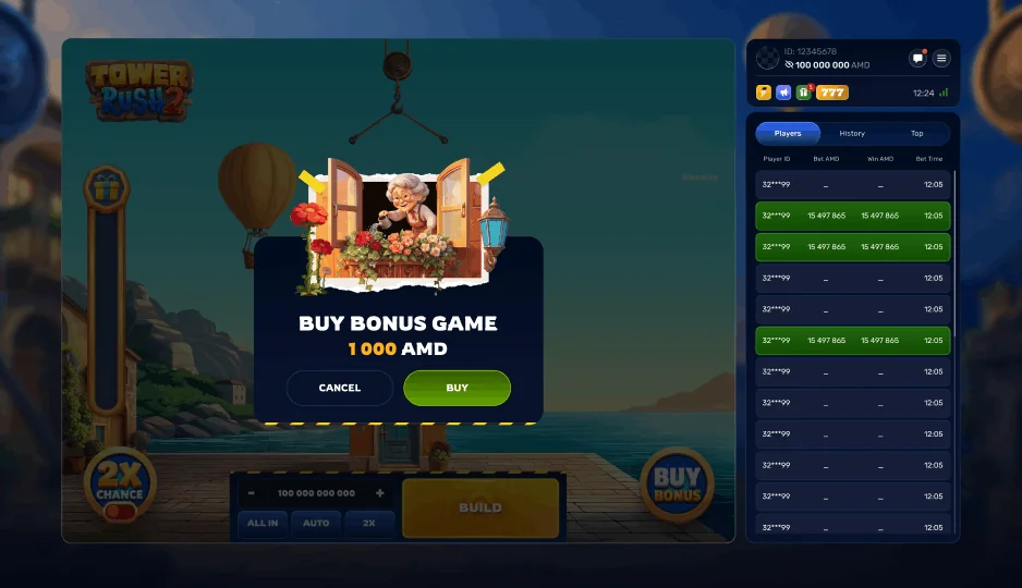 Buy Bonus confirmation showing its purchase cost